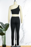 Pink Sexy Casual Sportswear Solid Backless Oblique Collar Sleeveless Two Pieces