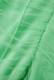 Green Sexy Solid Patchwork Fold Asymmetrical Spaghetti Strap Short Sleeve Two Pieces