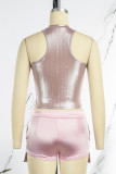 Pink Casual Street Solid Reflective O Neck Sleeveless Two Pieces