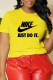 Yellow Casual Print Letter O Neck T-Shirts