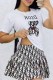 White Casual Character Print Letter O Neck Short Sleeve Two Pieces