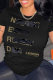Black Casual Street Print Patchwork Letter O Neck T-Shirts