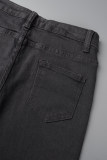 Black Casual Solid Patchwork High Waist Denim Jeans