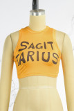 Yellow Casual Street Letter Printing O Neck High Waist Tops