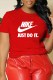 Red Casual Print Letter O Neck T-Shirts