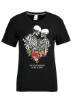 Black Casual Street Print Skull Patchwork O Neck T-Shirts