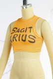 Yellow Casual Street Letter Printing O Neck High Waist Tops