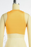 Yellow Casual Street Letter Printing O Neck High Waist Tops