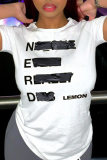 Grey Casual Daily Print Patchwork Letter O Neck T-Shirts