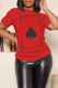 Red Casual Daily Print Patchwork O Neck T-Shirts