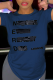 Navy Blue Casual Daily Print Patchwork Letter O Neck T-Shirts