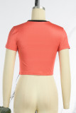 Tangerine Street Print Patchwork O Neck T-Shirts