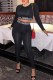 Black Street Letter Patchwork O Neck Long Sleeve Two Pieces