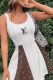 White Street Letter Embroidered Patchwork U Neck A Line Dresses