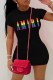 Black Casual Print Letter O Neck One Step Skirt Dresses
