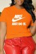 Orange Casual Print Letter O Neck T-Shirts