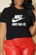 Black Casual Print Letter O Neck T-Shirts