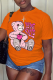 Orange Daily Cute Print Patchwork O Neck T-Shirts