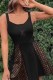 Black Street Letter Embroidered Patchwork U Neck A Line Dresses