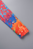 Red Sexy Casual Print Graffiti Backless Half A Turtleneck One Step Skirt Dresses