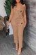 Khaki Casual Print Letter V Neck Sleeveless Two Pieces