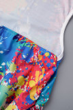 Red Sexy Casual Print Graffiti Backless Half A Turtleneck One Step Skirt Dresses