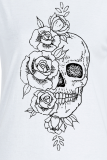 White Street Daily Print Skull Patchwork O Neck T-Shirts