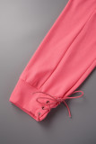 Pink Casual Sportswear Simplicity Solid Bandage Vests Spaghetti Strap Sleeveless Two Pieces