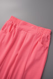Pink Casual Sportswear Simplicity Solid Bandage Vests Spaghetti Strap Sleeveless Two Pieces