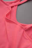 Pink Casual Sportswear Simplicity Solid Bandage Vests Spaghetti Strap Sleeveless Two Pieces