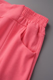 Pink Casual Sportswear Simplicity Solid Bandage Vests Spaghetti Strap Sleeveless Two Pieces