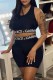 Black Sexy Letter Patchwork U Neck Sleeveless Two Pieces