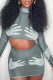 Green Sexy Street Print Patchwork Half A Turtleneck Long Sleeve Two Pieces