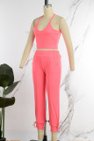 Pink Casual Sportswear Simplicity Solid Bandage Vests Spaghetti Strap Sleeveless Two Pieces