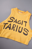 Yellow Casual Street Letter Printing O Neck High Waist Tops