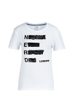 Navy Blue Casual Daily Print Patchwork Letter O Neck T-Shirts