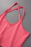 Pink Casual Sportswear Simplicity Solid Bandage Vests Spaghetti Strap Sleeveless Two Pieces