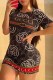 Black Casual Print Letter O Neck One Step Skirt Dresses