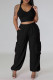 Black Sexy Casual Solid Backless Spaghetti Strap Sleeveless Two Pieces