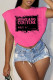 Rose Red Casual Print Basic O Neck T-Shirts