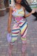 Colour Casual Print Basic U Neck Sleeveless Two Pieces