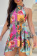 Yellow Pink Casual Street Simplicity Print Frenulum Backless Halter Irregular Dress Dresses