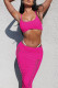Rose Red Sexy Street Celebrities Solid Hollowed Out U Neck Sleeveless Two Pieces