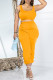 Yellow Casual Solid Vests Pants O Neck Sleeveless Two Pieces