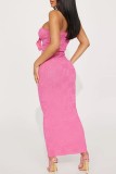 Pink Sexy Solid Backless Strapless Long Dress Dresses
