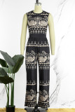Multicolor Casual Work Street Print O Neck Regular Jumpsuits