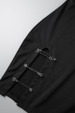 Black Sexy Solid Hollowed Out Oblique Collar Sleeveless Dress Dresses