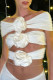 White Sexy Sweet Street Elegant Solid Hollowed Out Fold Off the Shoulder High Waist Tops(Without  Waist chain)