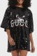 Black Casual Letter Patchwork O Neck Straight Dresses