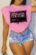 Pink Casual Print Basic O Neck T-Shirts